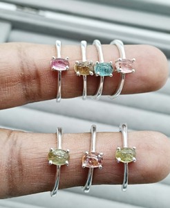 Natural Pink Tourmaline Faceted Oval Prong <b>Set</b> Brass <b>Silver</b> Plated Handmade Gemstone <b>Ring</b> Trendy Floral Unisex Wholesale Jewelry - Product Image 4