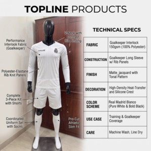 TOPLINE Men's Goalkeeper Kit Short <b>Sleeve</b> V-Neck White Polyester Moisture Wicking <b>Soccer</b> Uniform Set Shorts <b>Socks</b> Color Blocking - Product Image 2
