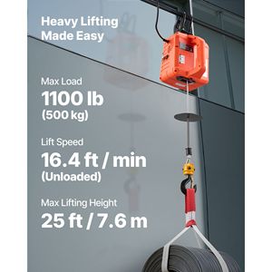 Verricello Elettrico Portatile da 1100 Libbre 1500W, Altezza di Sollevamento 25 Piedi, Verricello Elettrico 3:1, Velocità 16,4 Piedi/min per 12000 Libbre - Product Image 2