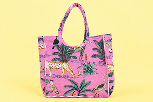 Sac fourre-tout matelassé en coton imprimé jungle avec fermeture éclair pour le quotidien, les voyages et la plage - Product Image 1