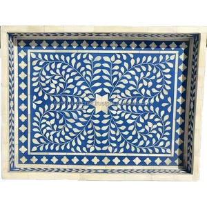 Bandeja con Incrustaciones de Hueso de Diseño Único y Duradero con Acabado Pulido, Artesanía India para Uso en el Hogar y Restaurantes - Product Image 1