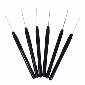 Black Handle Steel Wire Hair Extension Micro Ring Link <b>Threader</b> Latch Hook Pulling <b>Needle</b> Set Bulk Salon Installation Kit - Product Image 1