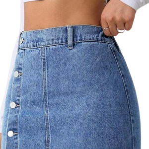 Womens High Waist Button Front <b>Denim</b> Maxi Skirt Light Blue <b>Stretch</b> Casual Regular Fit Side Slit Winter Daily Wear - Product Image 3
