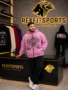 Custom Oversized <b>Pink</b> Zip Up <b>Hoodie</b> <b>Men</b> Heavyweight Graphic Streetwear Hooded Sweatshirt Private Label OEM Clothing Manufacturer - Product Image 2