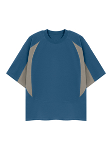 Camiseta de Manga Corta con Cuello Redondo para Hombre, Corte Holgado, Diseño Color Block, Tejido de Punto, 100% Algodón, Antiarrugas, Transpirable, Casual, Azul - Product Image 6