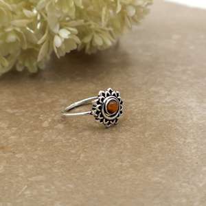 Brass Handmade 925 Sterling Silver <b>Tiger</b> <b>Eye</b> Oxidized Boho Flower Mandala <b>Ring</b> - Product Image 3