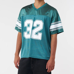 Maillot de football américain pour homme, numéro 32, vert sarcelle, col en V, maille respirante, polyester, manches courtes, taille adulte, coupe régulière - Product Image 6