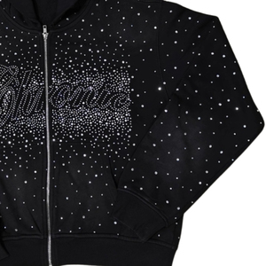 Black Rhinestone Zip Hoodie Crystal Bling Fleece Breathable Sweatshirt 100% Cotton Solid Digital Printing Unisex Winter - Product Image 2