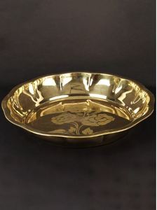 Bol rituel en cuivre à motif floral, artisanat métallique décoratif avec thème fruité, style zen asiatique - Product Image 4