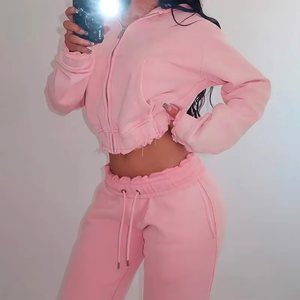 Ensemble deux pièces pour femmes, sweat-shirt à capuche en polaire uni, pantalon décontracté, mode sportive, automne et hiver - Product Image 2