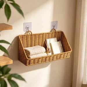 Panier mural en rotin tressé naturel avec poignée pour le rangement des plantes, la décoration de la cuisine, de la maison et de l'entrée - Product Image 2