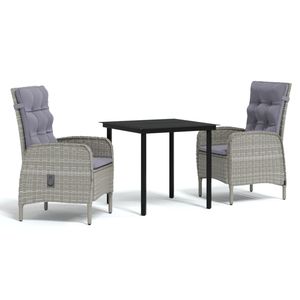 Ensemble de salle à manger 3 pièces gris et noir avec coussins confortables Mobilier d'extérieur durable - Product Image 2