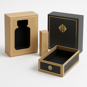 Luxury Rigid Gift <b>Box</b> <b>Set</b> Kraft Paper Gold Foil Embossed Cosmetic Packaging Custom High-End Perfume <b>Box</b> Collection - Product Image 1