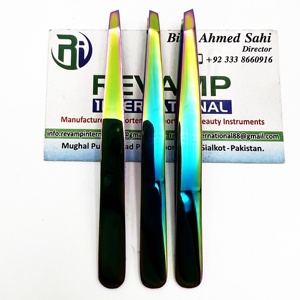 Pinzas de Cejas de Acero Inoxidable de Alta Precisión con Punta Inclinada, Logotipo Personalizado, Multicolor - Product Image 2