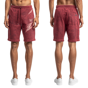 Shorts en molleton français délavé de qualité supérieure à prix de gros avec impression en relief et broderie pour hommes - Product Image 2