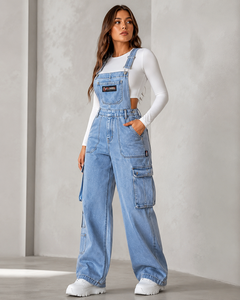 <b>Women's</b> Denim Overalls Mid Waist Regular Fit Breathable Stonewashed Cargo Pockets Formal Style Summer Wear Cheap Price Wholesale - Product Image 4