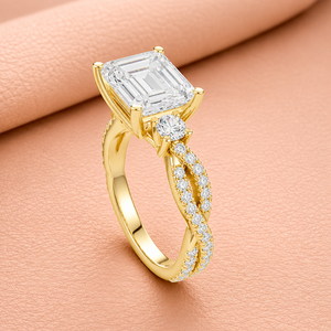 Bague de fiançailles en or jaune avec diamant taille émeraude, diamant naturel, bijoux classiques pour femmes - Product Image 3