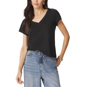 Camiseta Casual para Mujer, Cuello en V, Corte Regular, Manga Corta, Color Liso Personalizado, Alta Calidad, Venta al Por Mayor para Verano - Product Image 1