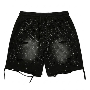 Ensembles chemises et shorts noirs pour hommes, les plus vendus, avec logo personnalisé imprimé, effet délavé et strass, pour streetwear vintage de haute qualité - Product Image 6