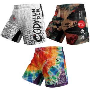 Shorts MMA pour hommes, imprimé multicolore, taille élastique, entraînement en salle de sport, kickboxing, légers, séchage rapide, colorés, arts martiaux - Product Image 5