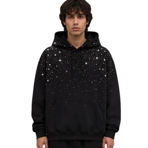 เสื้อฮู้ดโอเวอร์ไซส์สีดำสำหรับผู้ชาย ตกแต่งด้วยคริสตัลรูปดาวและเพชรเทียม ผ้าฝ้ายหนานุ่ม สไตล์สตรีทแวร์ เหมาะสำหรับฤดูหนาว - Product Image 1