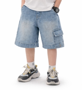 Shorts cargo en jean délavé pour enfants, très vendus, pour garçons, décontractés, taille mi-haute, multi-poches, pantalon court d'été, vêtements confortables pour enfants - Product Image 2
