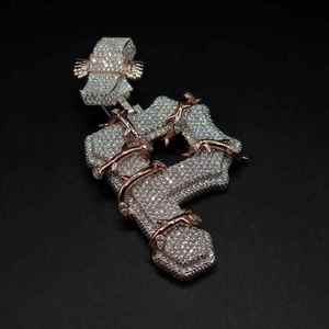 Colgante de letra inicial de moissanita chapado en oro rosa sobre plata 925, estilo hip hop con incrustaciones de circonitas - Product Image 4