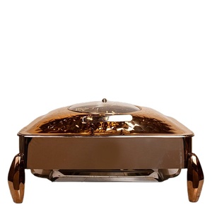 Calentador de alimentos de acero inoxidable para servidor de buffet de rozaduras superior enrollable eléctrico hidráulico, calentador de alimentos 9L, plato de frotamiento dorado Rectangular - Product Image 3