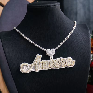 <b>Custom</b> <b>Name</b> <b>Necklace</b> Iced Out Letter Pendant Micro Pave Moissanite Hip Hop Personalized Sterling Silver Jewellery Gift for Women - Product Image 1