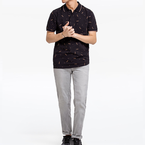 Polo en coton Oxford imprimé noir pour homme, manches courtes, décontracté, respirant, coupe classique - Product Image 4
