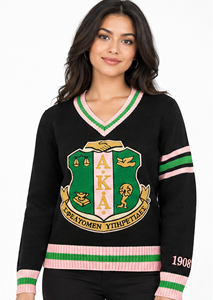เสื้อสเวตเตอร์ถักคอวีสำหรับผู้หญิง OEM ปักลายอัลฟ่า เค อลฟ่า เครสต์ 1908 สไตล์พรีปปี้ แขนยาว สำหรับฤดูหนาว ขายส่ง - Product Image 4