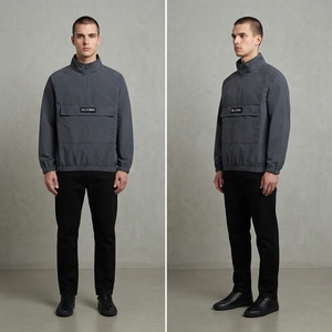 Chaqueta Cortavientos Gris Carbón para Hombre, con Media Cremallera, Cuello Alto, Ligera, para Deportes al Aire Libre, con Bolsillo - Product Image 5