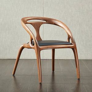 Chaise de salle à manger exclusive en teck avec structure solide courbée - Product Image 1