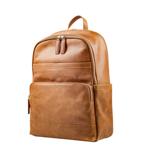 Sac à dos scolaire vintage en cuir véritable avec fermeture éclair, sac à dos pour ordinateur portable tendance, style business décontracté pour hommes - Product Image 4