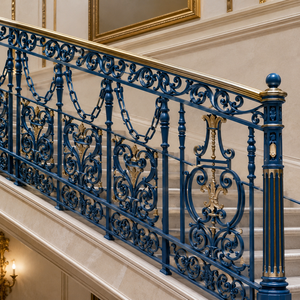Royal Blue Gold Wrought Iron Stair <b>Railing</b> Ornate Balcony Balustrade Decorative Handrail for Villa Hotel Interior - Product Image 3