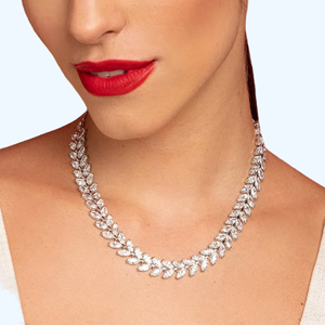 Women's <b>Silver</b> Plated Marquise Cut Cubic Zirconia Leaf <b>Choker</b> Necklace Romantic Wedding Jewelry Snake Chain Design - Product Image 4