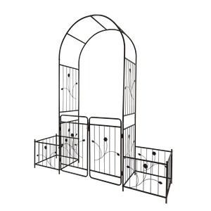 ซุ้มสวนโลหะสีดำกลางแจ้งสูงขนาด79.5นิ้ว x 86.6นิ้วพร้อมประตูสำหรับปีนต้นไม้ที่รองรับกุหลาบระแนงไม้ & ประตู - Product Image 1