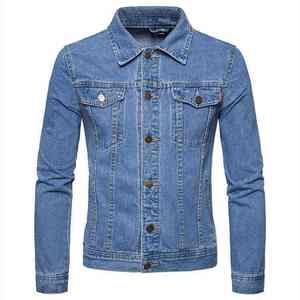 High Quality Men's Slim Winter <b>Denim</b> <b>Jacket</b> Coated Streetwear <b>Custom</b> Made Size Eco-Friendly Breathable Windproof Quick Dry Stand - Product Image 1
