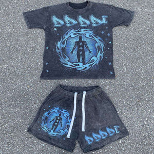 Ensembles de T-shirts et Shorts Streetwear pour Hommes, Coupe Boxy, Personnalisés, Écologiques, Impression Numérique, Délavés à l'Acide, Broderie Patchwork - Product Image 5