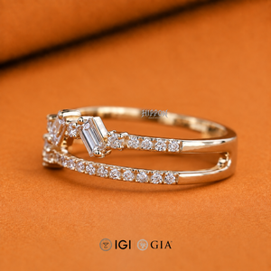 Baguette Cut Diamond Band with Two Layer Pave Diamonds, Handmade Ring, <b>Unique</b> Wedding Band <b>for</b> Engagement Ring, <b>Gift</b> <b>for</b> <b>Her</b> - Product Image 3