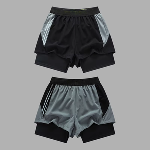 Pantalones Cortos Deportivos para Hombre, de Poliéster y Elastano, Compresión, Secado Rápido, con Forro, para Entrenamiento y Running, 2 en 1 - Product Image 4