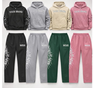 Custom Mens Fleece Winter Tracksuit Set Solid Hoodie <b>Joggers</b> 2 Piece Sportswear Wholesale OEM ODM Streetwear 100% Embroidered - Product Image 1