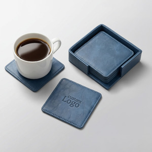 Factory Custom Leather Drink <b>Coaster</b> <b>Set</b> with Round Holder Box Classic Design Reusable & Eco-Friendly for Kitchen Accessories - Product Image 6