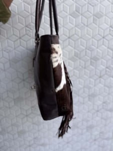 New Designer Women Cowhide Fringe Tote Bag Stylish Lather <b>Purse</b> Hair on Hide Carving Hand Tooled Bags for Multi Use - Product Image 2