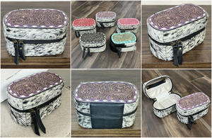 Hot Customized Hand Tooled Cowhide Leather Portable Mini Jewelry <b>Case</b> Small Organizer Storage <b>Travel</b> Rings Earrings Gift for Her - Product Image 3