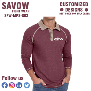 เสื้อโปโลแขนยาวผู้ชาย สีแดงเลือดหมู ผ้าเนื้อนุ่มระบายอากาศดี ดีไซน์ลำลอง พิมพ์ลายโลโก้ด้านหน้า - Product Image 6