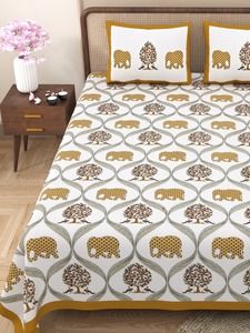Gulmohar Premium <b>King</b> <b>Size</b> Cotton <b>Bed</b> <b>Sheet</b> <b>Set</b> Elephant Tree Pattern with Matching Pillow Covers - Product Image 2