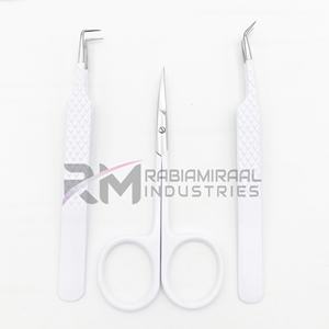 Pince à épiler pour extensions de cils RMI March Expo, produit tendance, pointe argentée/blanche, ciseaux à cuticules, ensemble de pointes à 45 et 90 degrés - Product Image 1