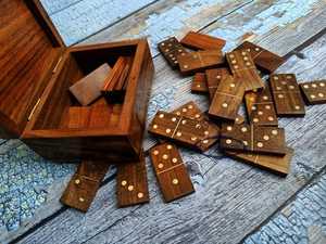 Handmade Eco-friendly Wooden Dominoes <b>Set</b> Traditional Rectangle Tabletop Game Abstract Geometric Pattern Multi-piece Package - Product Image 3