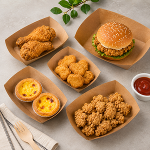 Assiette en carton kraft biodégradable et écologique jetable de 10 oz pour frites, hot-dogs et snacks – Plateau bateau - Product Image 1